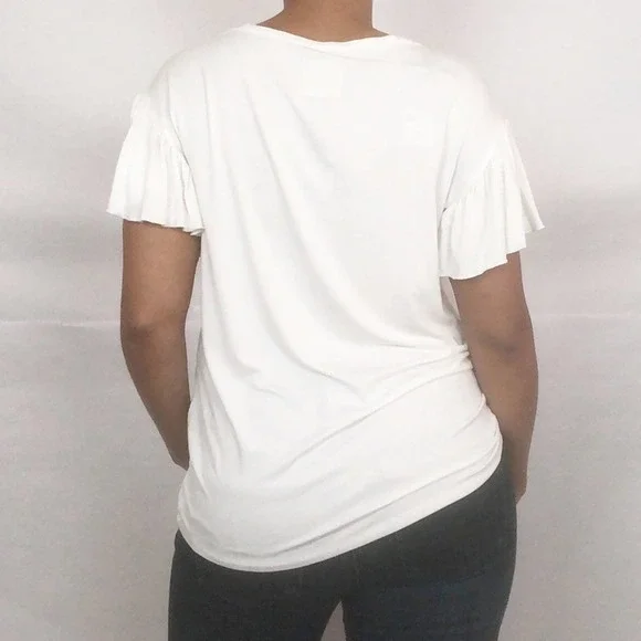 NWT Chaser Ivory White Flutter Ruffle Sleeve Tee Medium - Picture 5 of 5